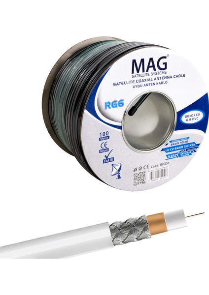 Mag Rg6/u6 Bakır Cu/cu 80 Tel Yeşil Anten Kablosu (100 Metre) (4741)