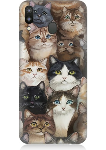 Samsung Galaxy M20 Uyumlu Kedi Kalabalığında Kaos Desenli Silikon Kılıf
