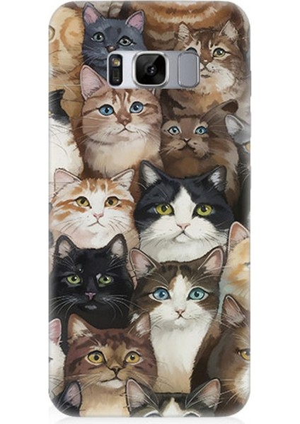Samsung Galaxy S8 Plus Uyumlu Kedi Kalabalığında Kaos Desenli Silikon Kılıf
