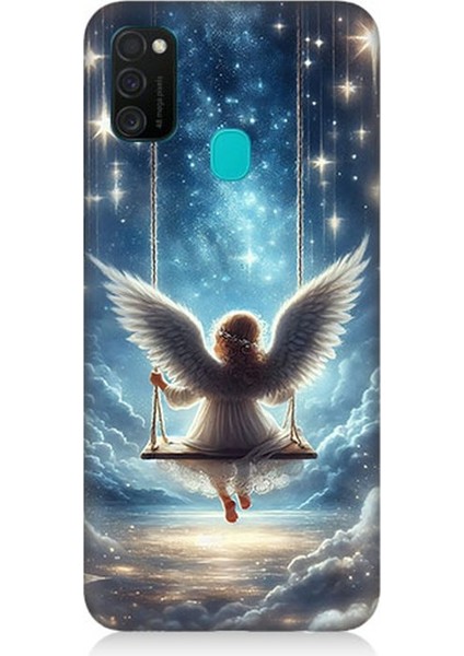 Samsung Galaxy M21 Uyumlu Yıldızlarla Salıncakta Melek Desenli Silikon Kılıf