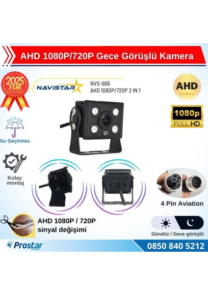 Ahd 1080P/720P Orta Boy Gece Görüşlü 4 Pin Soketli Kamyon Tır Otobüs Kamerası