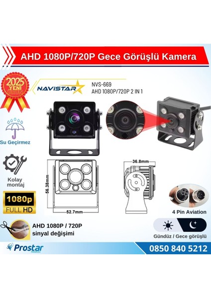 Ahd 1080P/720P Orta Boy Gece Görüşlü 4 Pin Soketli Kamyon Tır Otobüs Kamerası fiyatları