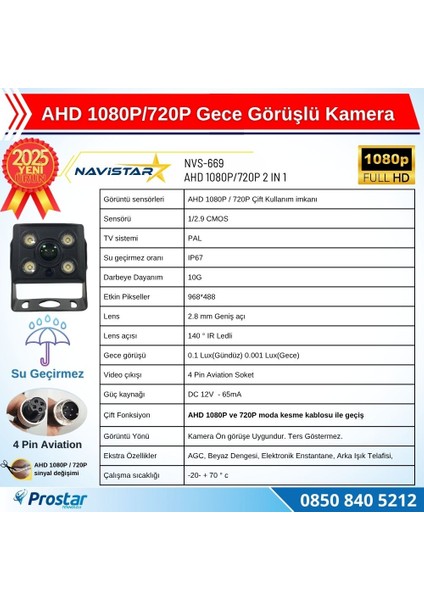 Ahd 1080P/720P Orta Boy Gece Görüşlü 4 Pin Soketli Kamyon Tır Otobüs Kamerası modelleri