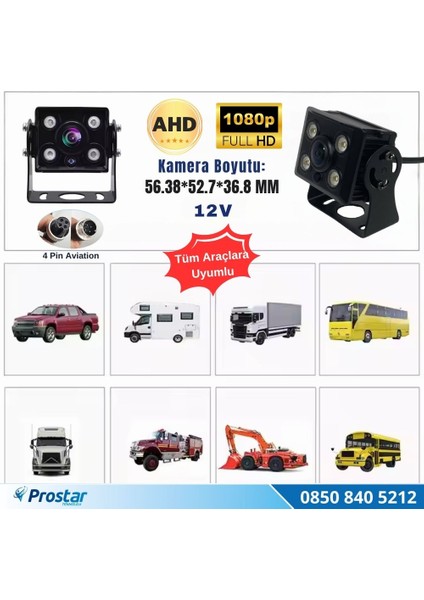 Ahd 1080P/720P Orta Boy Gece Görüşlü 4 Pin Soketli Kamyon Tır Otobüs Kamerası fırsatları