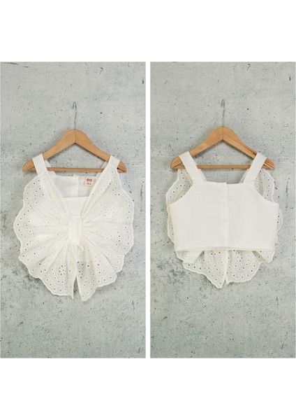 Kız Çocuk Pamuklu Beyaz Fiyonk Detaylı Broderie Crop Bluz fiyatları