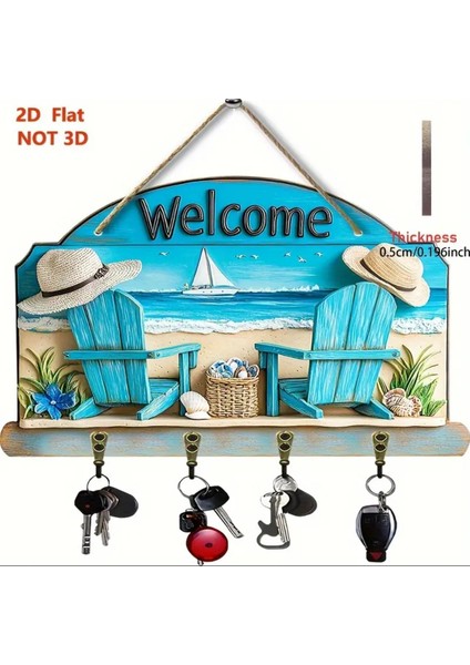 1. Dünya Savaşı 2d Zemin Planı, 1 Adet, Güzel Plaj Deniz Manzarası Ev Anahtar Askısı