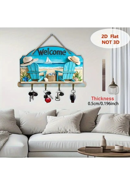 1. Dünya Savaşı 2d Zemin Planı, 1 Adet, Güzel Plaj Deniz Manzarası Ev Anahtar Askısı