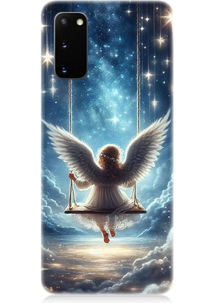 Samsung Galaxy S20 Plus Uyumlu Yıldızlarla Salıncakta Melek Desenli Silikon Kılıf