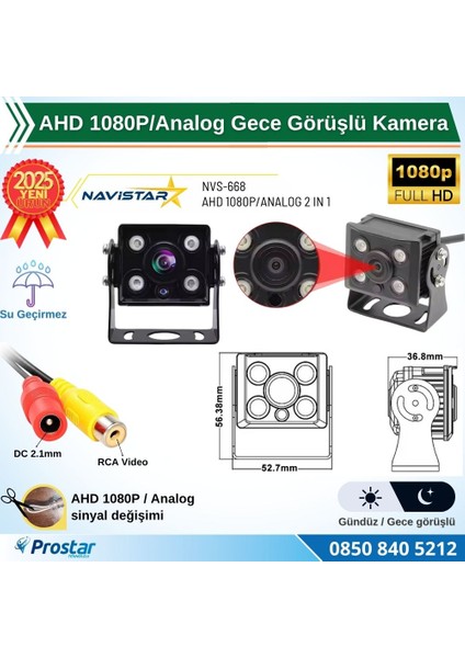Ahd 1080P/ANALOG Orta Boy Gece Görüşlü Rca Av Soketli Kamyon Tır Otobüs Kamerası fiyatları