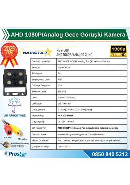 Ahd 1080P/ANALOG Orta Boy Gece Görüşlü Rca Av Soketli Kamyon Tır Otobüs Kamerası modelleri