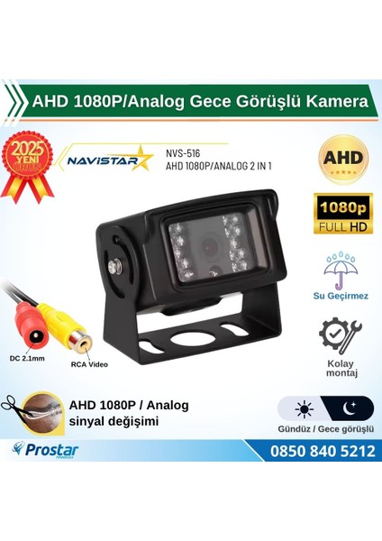 Ahd 1080P/720P Büyük Gece Görüşlü Rca Av Soketli Kamyon Tır Otobüs Kamerası