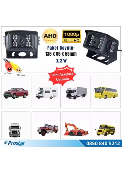 Ahd 1080P/720P Büyük Gece Görüşlü Rca Av Soketli Kamyon Tır Otobüs Kamerası fırsatları