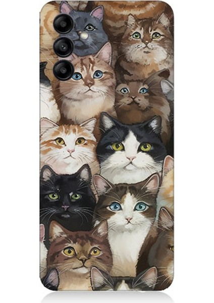 Samsung Galaxy M14 Uyumlu Kedi Kalabalığında Kaos Desenli Silikon Kılıf