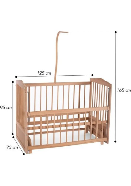 Ahşap Beşik Anne Yanı Beşik Organik (Boyasız) 60X120 - Tekerlekli Uyku Setsiz ve Yataksız