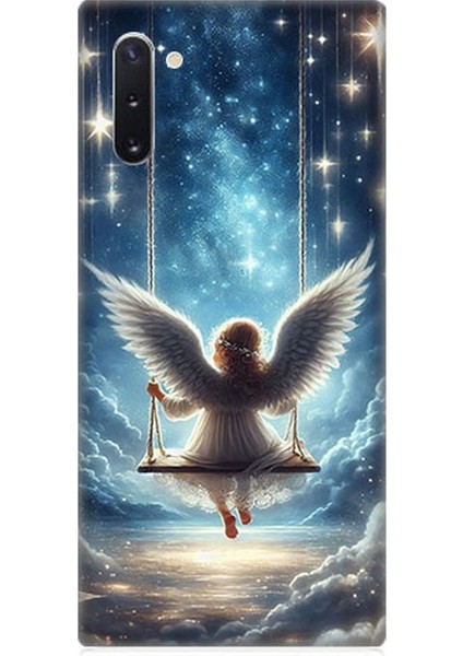 Samsung Galaxy Note 10 Uyumlu Yıldızlarla Salıncakta Melek Desenli Silikon Kılıf
