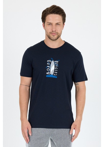 Erkek %100 Pamuk Bisiklet Yaka Kısa Kollu Baskılı T-Shirt Rahat ve Şık Günlük Erkek Tişört 0007