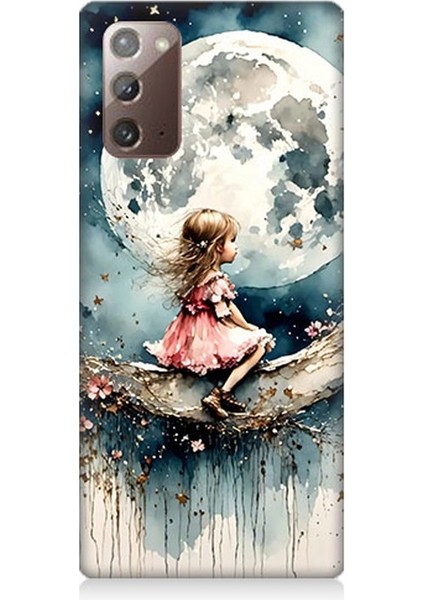 Samsung Galaxy Note 20 Uyumlu Ay Üzerinde Hayalci Kız Desenli Silikon Kılıf