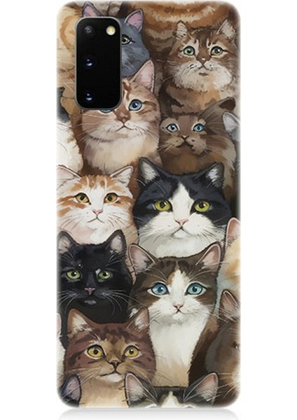 Samsung Galaxy S20 Plus Uyumlu Kedi Kalabalığında Kaos Desenli Silikon Kılıf
