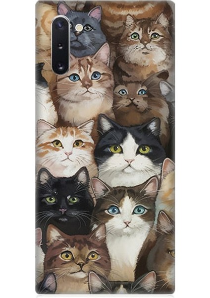 Samsung Galaxy Note 10 Uyumlu Kedi Kalabalığında Kaos Desenli Silikon Kılıf