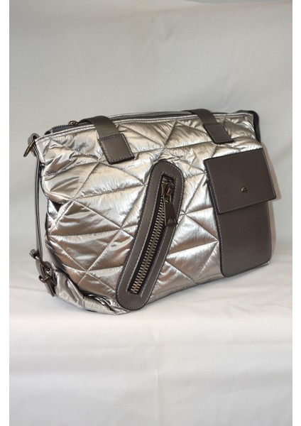 Kadın Gri Çanta Paraşüt Kumaş Şişme Büyük Boy Fermuarlı ve Askılı Günlük Şık Çanta fiyatları