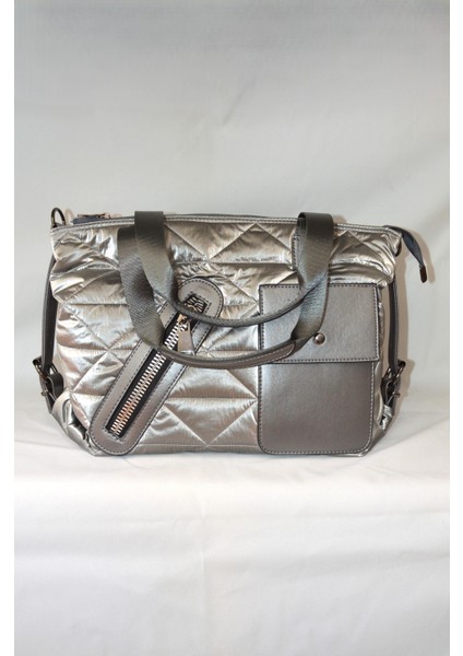 Kadın Gri Çanta Paraşüt Kumaş Şişme Büyük Boy Fermuarlı ve Askılı Günlük Şık Çanta fırsatları