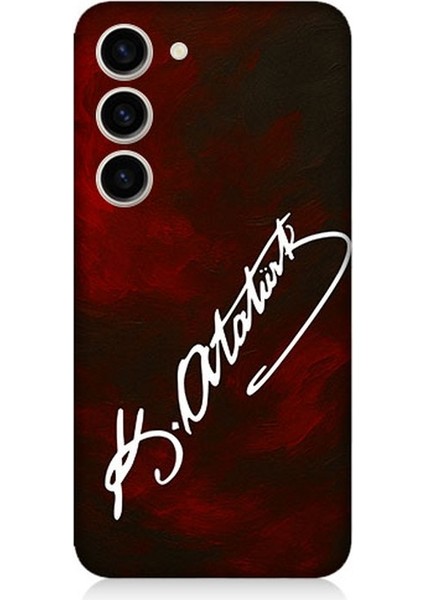 Samsung Galaxy S23 Uyumlu Atatürk Imzası Kırmızı Fon Desenli Silikon Kılıf