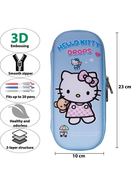 3D Kabartmalı Hello Kitty Figür Kapaklı Kalem Çantası - Kalem Kutusu - Pastel Mavi Model fiyatları