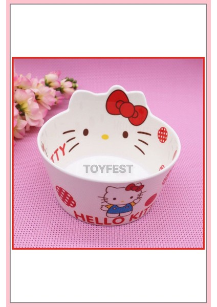 Hello Kitty Figür Desenli Melamin Corn Flex - Noddle Çocuk Yemek Tabağı Kasesi Bowl Model 2
