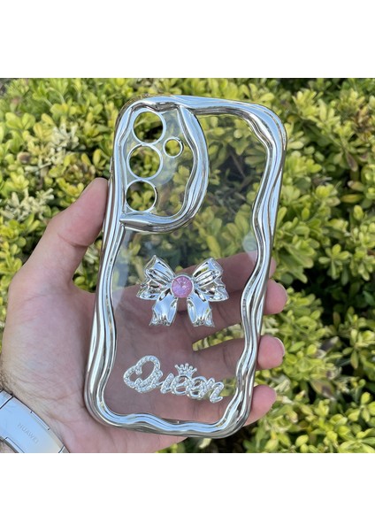 Samsung Galaxy A55 Kılıf Gümüş Taşlı Darbe Önleyici Silikon Kapak