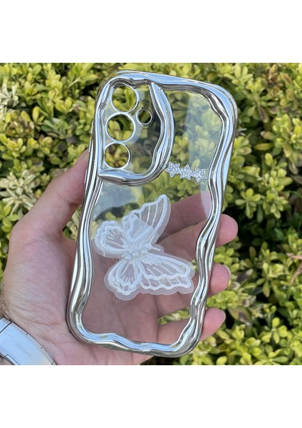 Samsung Galaxy A55 Kılıf Gümüş Taşlı Darbe Önleyici Silikon Kapak