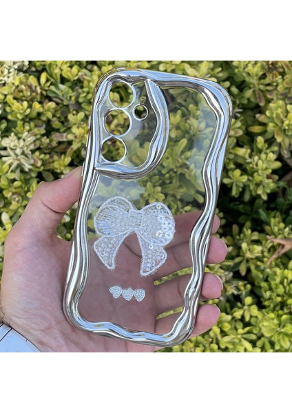 Samsung Galaxy A55 Kılıf Gümüş Taşlı Darbe Önleyici Silikon Kapak