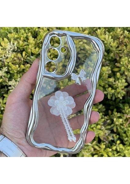 Samsung Galaxy A55 Kılıf Gümüş Taşlı Darbe Önleyici Silikon Kapak