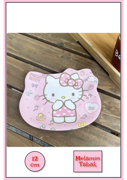 Hello Kitty Figürlü Melamin Çocuk Yemek Tatlı Meyve Tabağı Fincan Altlığı - 12 cm - Model 1
