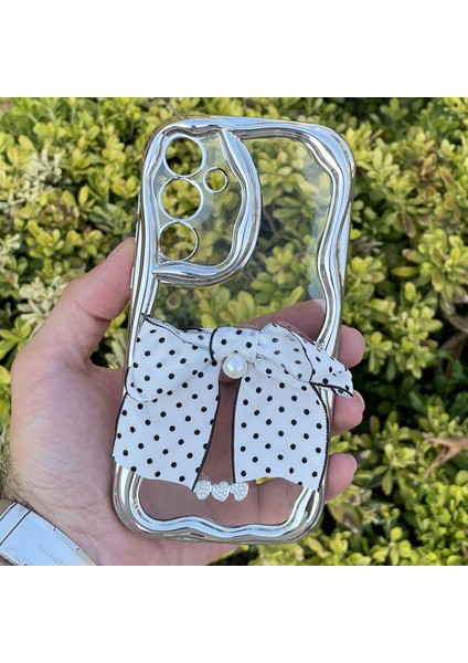 Samsung Galaxy A55 Kılıf Gümüş Taşlı Darbe Önleyici Silikon Kapak