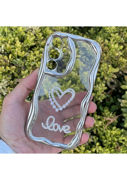 Samsung Galaxy A55 Kılıf Gümüş Taşlı Darbe Önleyici Silikon Kapak