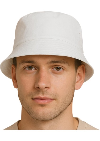 Unisex Beyaz Kova Bucket Şapka Pamuk Kumaş Güneş Koruyucu Günlük Şapka indirimleri