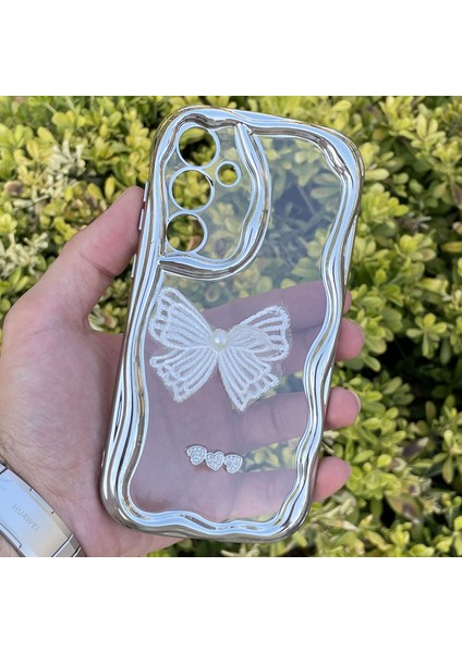 Samsung Galaxy A55 Kılıf Gümüş Taşlı Darbe Önleyici Silikon Kapak