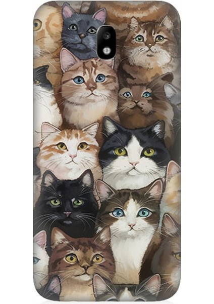 Samsung Galaxy J3 Pro Uyumlu Kedi Kalabalığında Kaos Desenli Silikon Kılıf