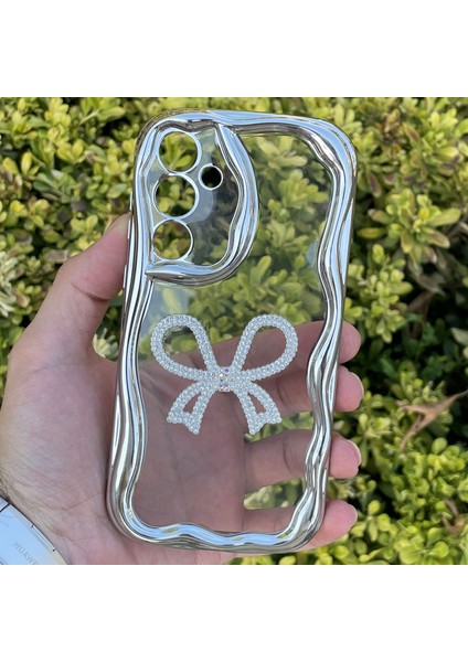 Samsung Galaxy A55 Kılıf Gümüş Taşlı Darbe Önleyici Silikon Kapak