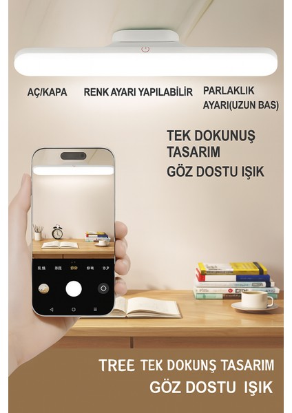 Şarjlı Dokunmatik LED Aplik Manyetik Mıknatıslı Duvar, Masa, Yatak, Mutfak Lambası, Işık Ayarlamalı