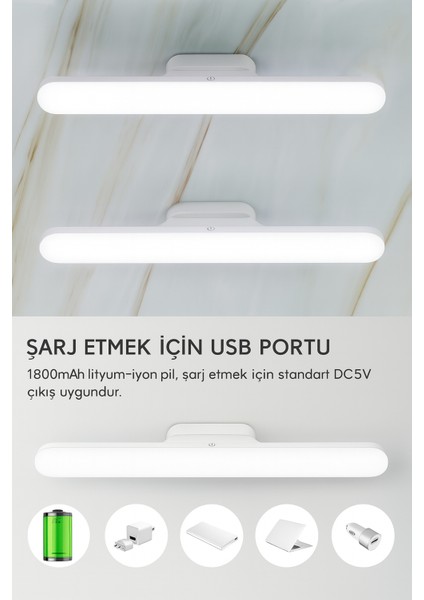 Şarjlı Dokunmatik LED Aplik Manyetik Mıknatıslı Duvar, Masa, Yatak, Mutfak Lambası, Işık Ayarlamalı