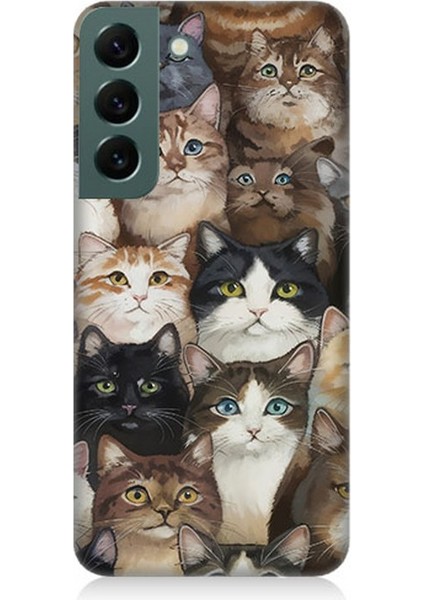 Samsung Galaxy S22 Uyumlu Kedi Kalabalığında Kaos Desenli Silikon Kılıf