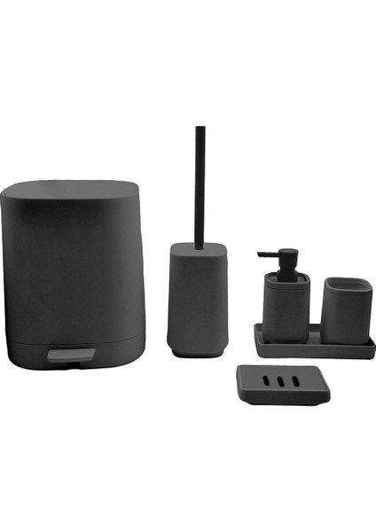 Akrilik Banyo Seti Pedallı Çöp Kovalı 5 Parça Antrasit