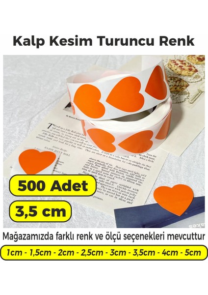 Turuncu Renk Kalp Kesim Çok Amaçlı Etiket 3,5cm 500 Adet