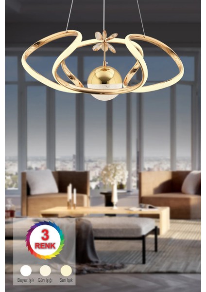 Istanbul Avize Vegi Gold Ledli Lüx Modern Kumandalı 3 Renk LED Avize