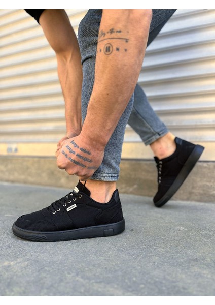 JY0118 Rex Bağcıklı Keten Kumaş Erkek Günlük Sneaker Ayakkabı Kst - Siyah fiyatları