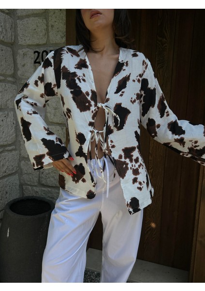 Kadın Siyah Inek Desen Müslin Kumaş Bluz 29244 fırsatları