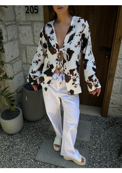 Kadın Siyah Inek Desen Müslin Kumaş Bluz 29244 indirimleri