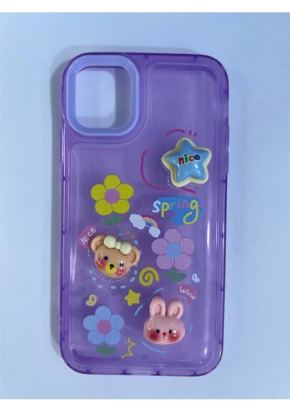 Iphone 11 3D Mor Figürlü Silikon Kılıf