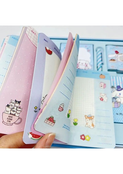 Sanrio Cinnamoroll Kawaii Anime Defter + Notluk + Sticker + Blok Not+ Kalem ve Fazlası Hediyelik Set modelleri